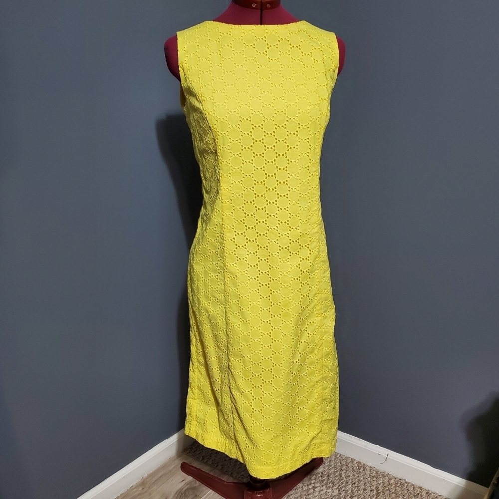 Talbots Yellow Eyelet Sleeveless Sheath Dress 100% Cotton Size 12 - Picture 1 of 5